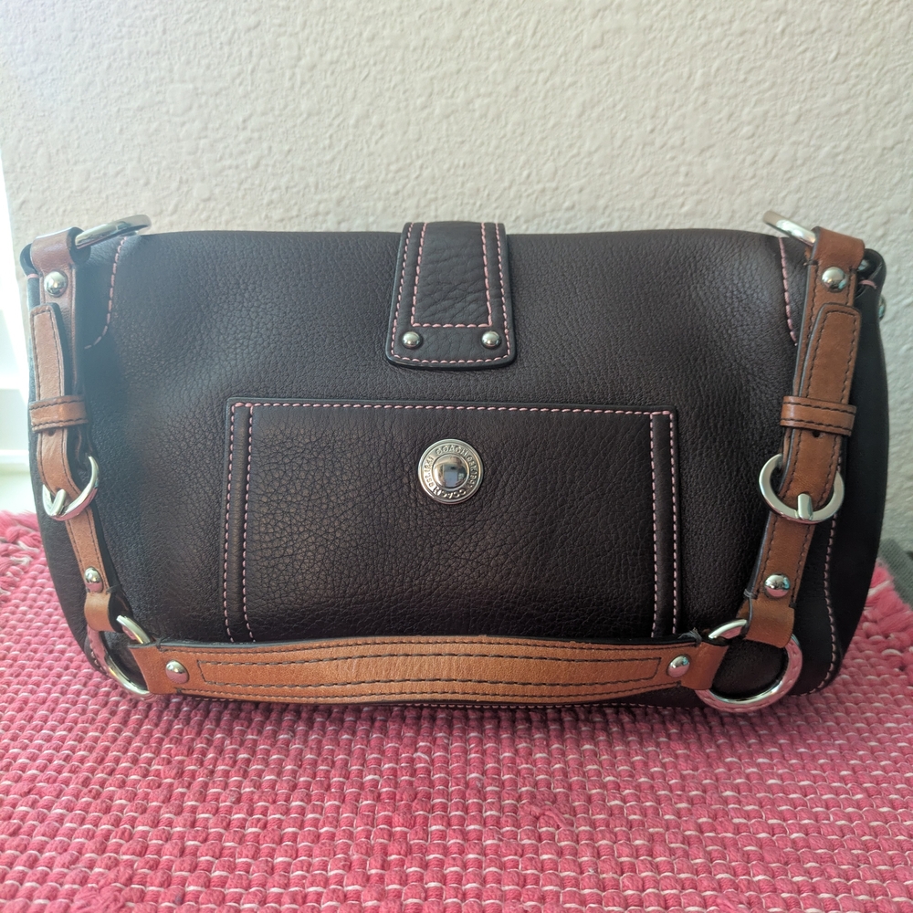Coach Brown Leather Shoulder Bag, Tan Strap, Pink Interior/Stitching - NEW! 🩷 - Picture 11 of 13